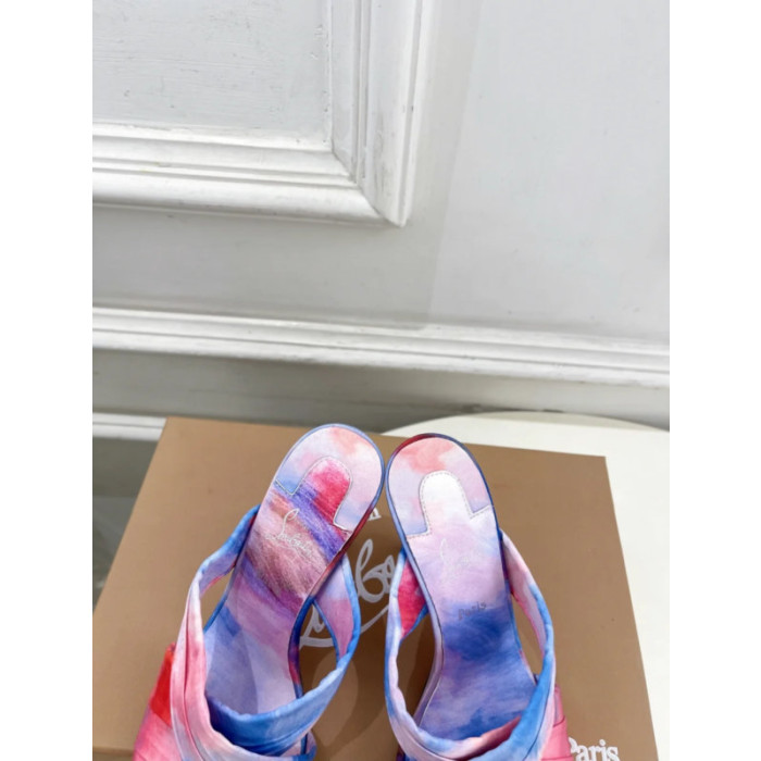 Christian Louboutin Pink‑Blue Tie‑Dye Crisscross Mule High Heel Sandals 100mm heel