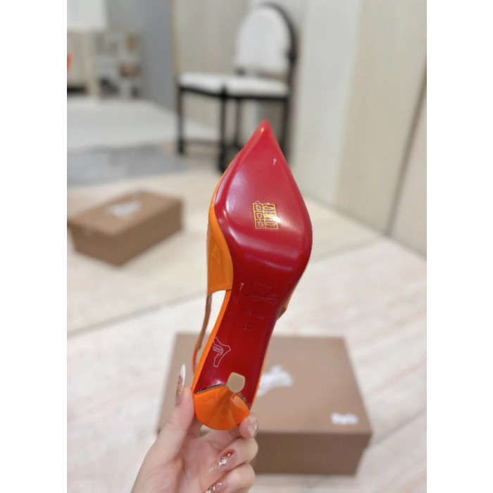 Christian Louboutin Orange Patent Leather 100mm Stiletto Heel Slingback Pumps