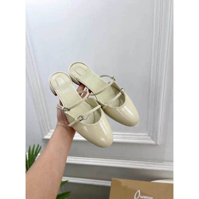 Christian Louboutin Cream Patent Leather Slingback Mary Jane Flat Mules