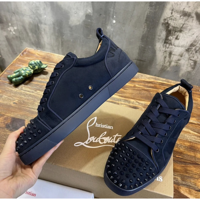 Christian Louboutin Navy Suede Black‑Spiked Low‑Top Sneakers