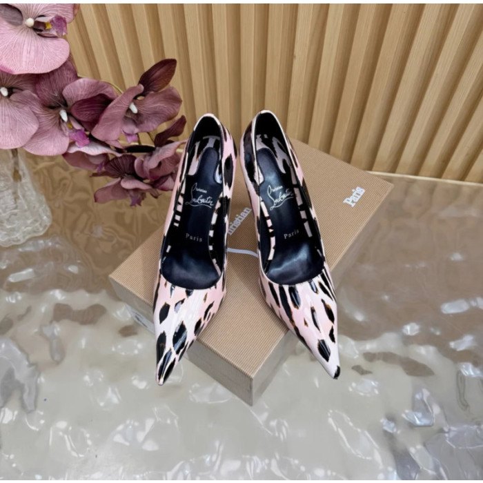 Christian Louboutin Pink Leopard‑Print Patent Pointed‑Toe 120mm Stiletto High Heel Pumps