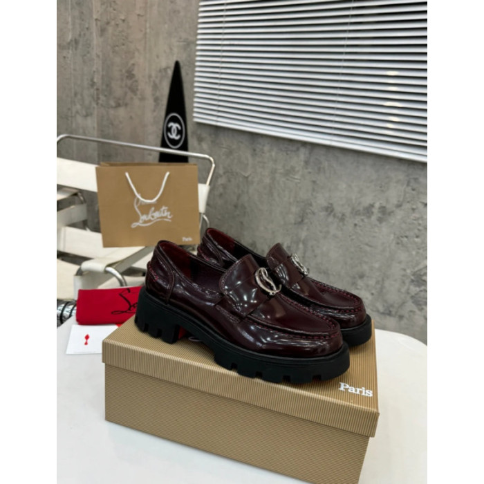 Christian Louboutin Burgundy Patent Leather Chunky Loafer