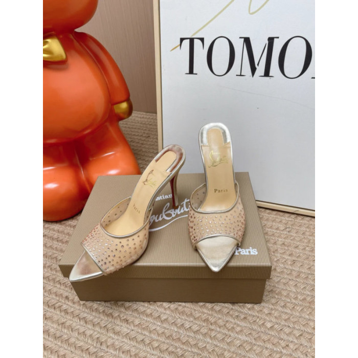 Christian Louboutin Gold Mesh Crystal‑Embellished 100mm Stiletto Heel Mules
