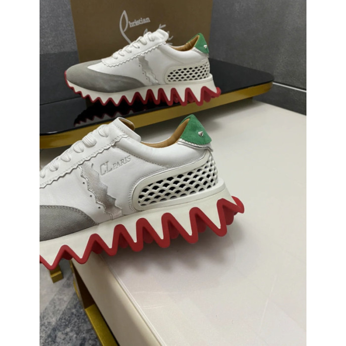 Christian Louboutin Mixed‑Media Shark Tooth Sole Low‑Top Sneakers