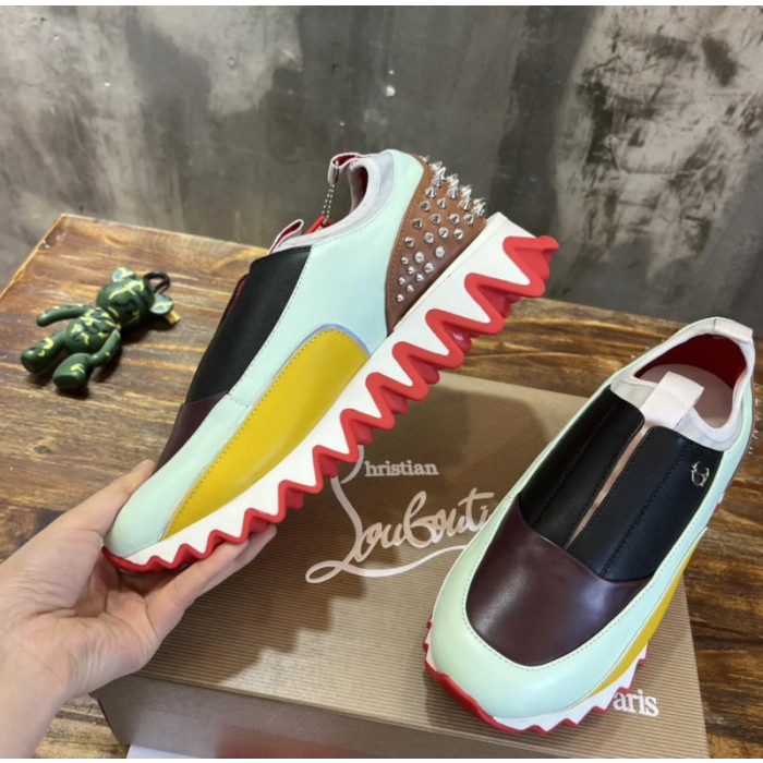 Christian Louboutin Multicolor Patchwork Spiked Slip‑On Sneakers