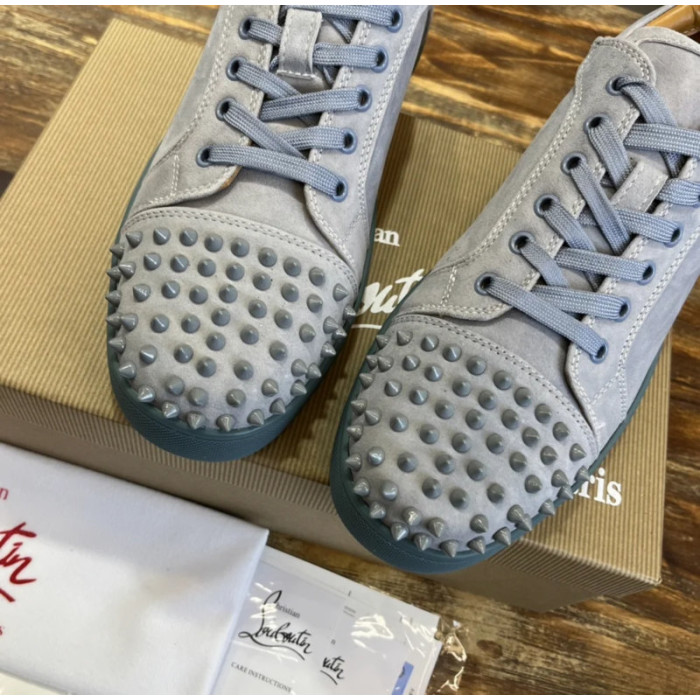 Christian Louboutin Light Grey Suede Tonal‑Spiked Low‑Top Men’s Sneakers