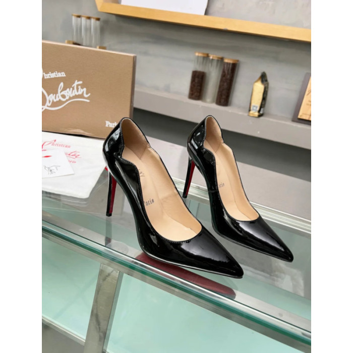 Christian Louboutin Black Patent Leather Scalloped Pointed‑Toe 120mm High Heel Pumps