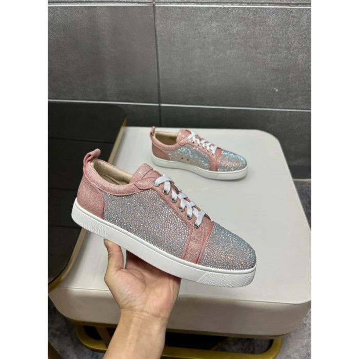 Christian Louboutin Dusty Pink Glitter Rhinestone‑Covered Low‑Top Sneakers