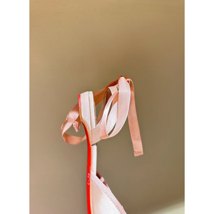 Christian Louboutin Blush Pink Satin Bow Tie‑Ankle Flat Ballet Sandals