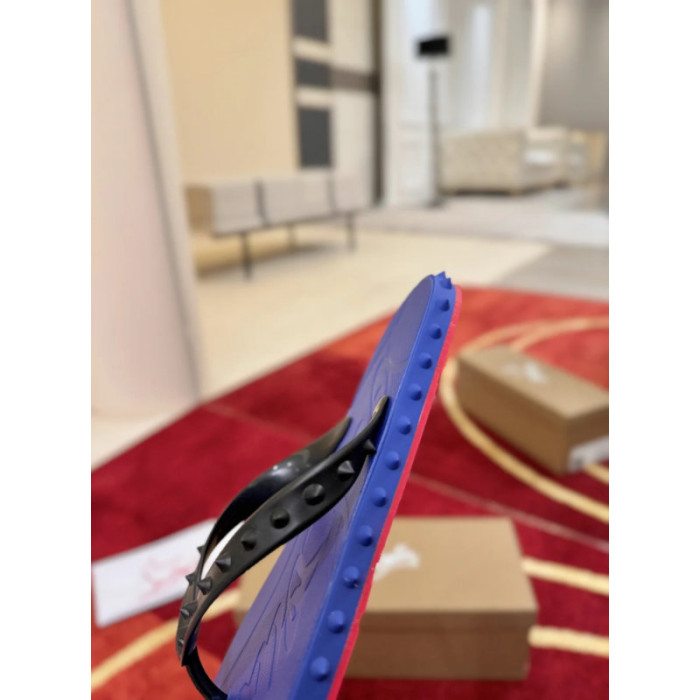 Christian Louboutin Blue Rubber Stud‑Decorated Flip‑Flops
