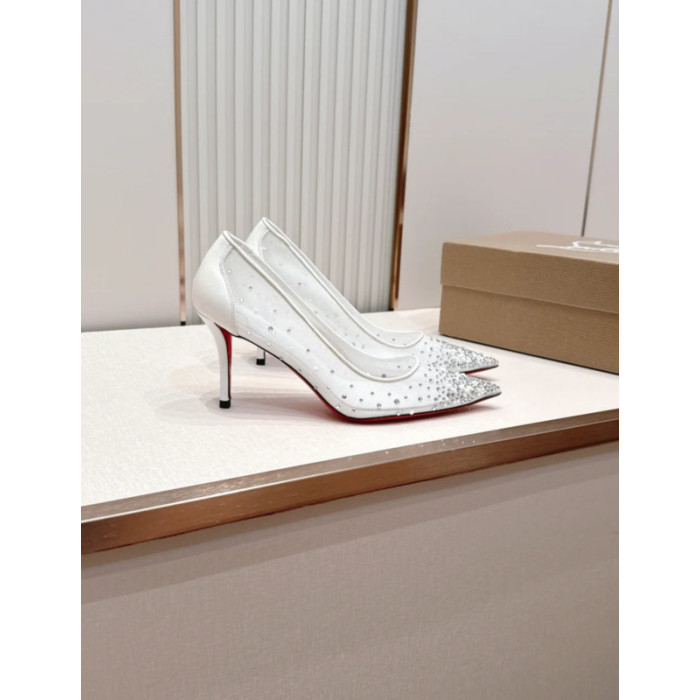 Christian Louboutin White Mesh 85mm Stiletto Heel Pointed‑Toe Pumps