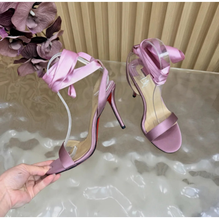 Christian Louboutin Dusty Rose Satin 100mm Ankle‑Wrap Tie Stiletto Sandals