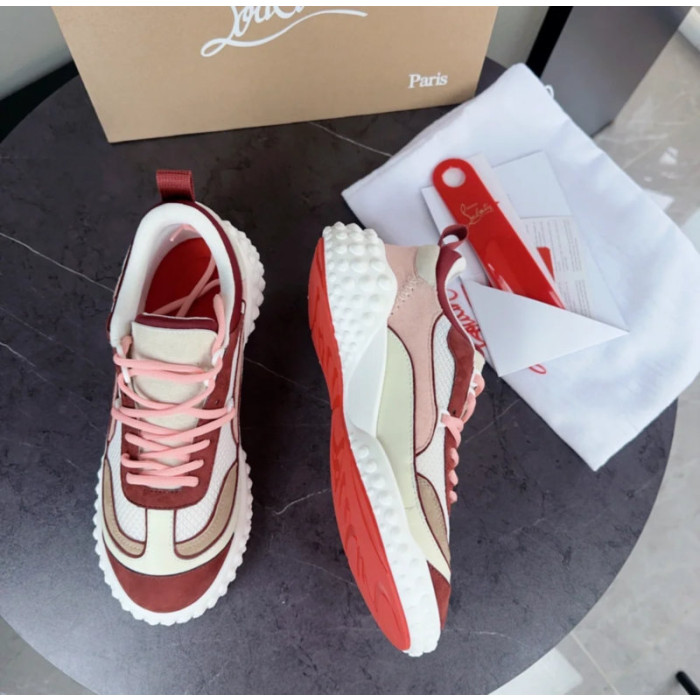 Christian Louboutin Pink‑Burgundy Chunky Bubble‑Sole Lace‑Up Sneakers