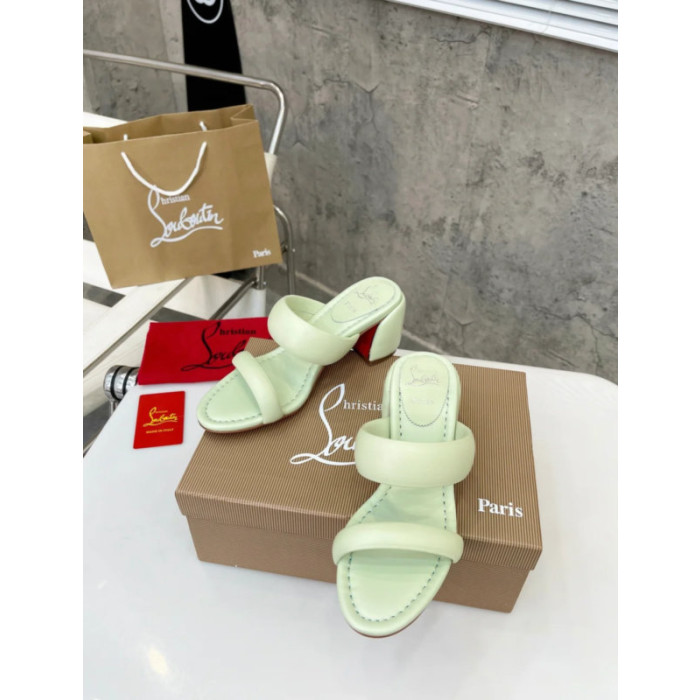 Christian Louboutin Mint Green Leather 55mm heel Slide Sandals