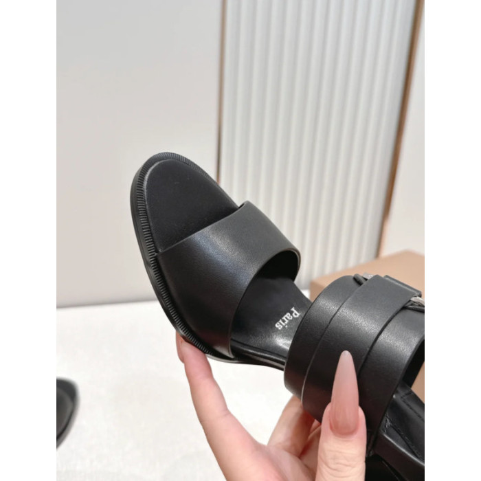 Christian Louboutin Black Leather Metal‑Ring Block Heel Sandals