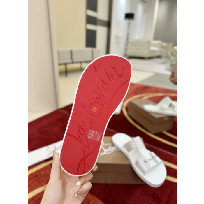 Christian Louboutin Loubi Queen White Leather Flat Sandals