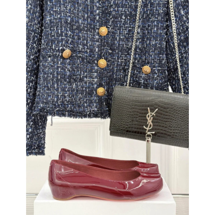Christian Louboutin × Maison Margiela Burgundy Patent Tabi Split‑Toe Flat Shoes