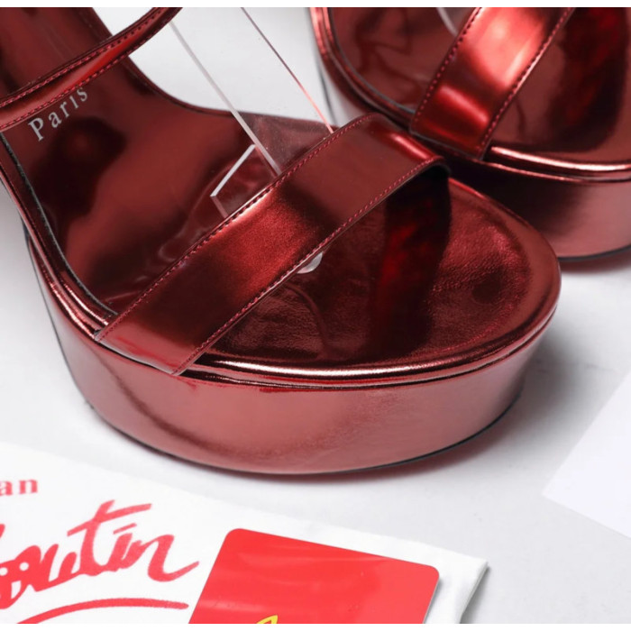 Christian Louboutin Metallic Burgundy Platform Ankle‑Strap Stiletto Heel Sandals