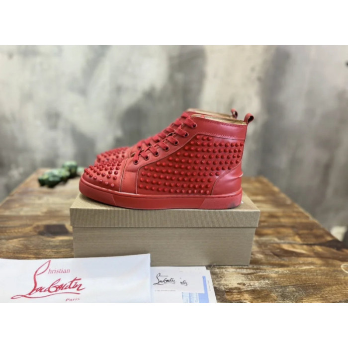 Christian Louboutin Red Full‑Spike Leather High‑Top Sneakers