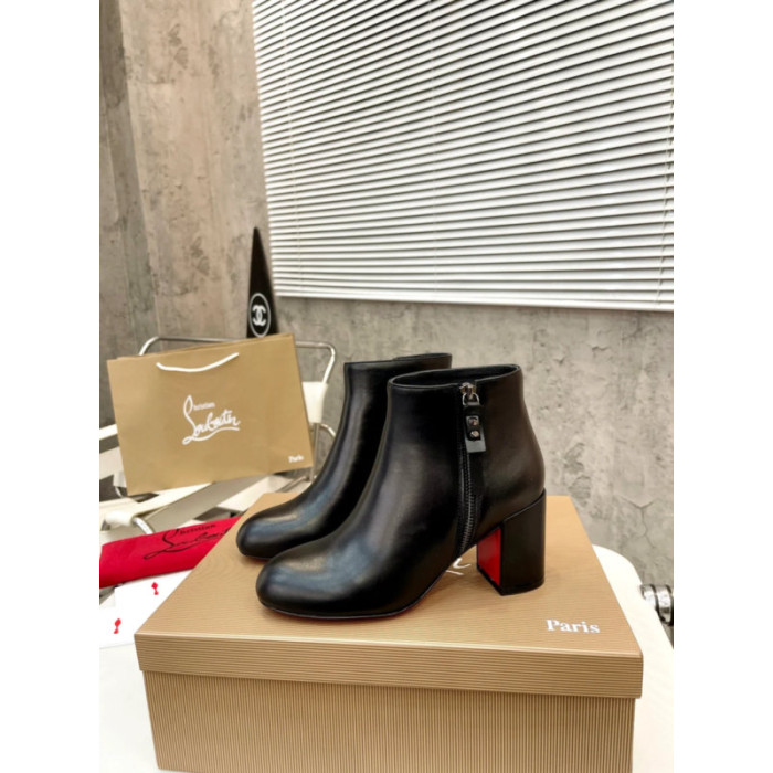 Christian Louboutin Black Leather 85mm Heel Side‑Zip Ankle Boots