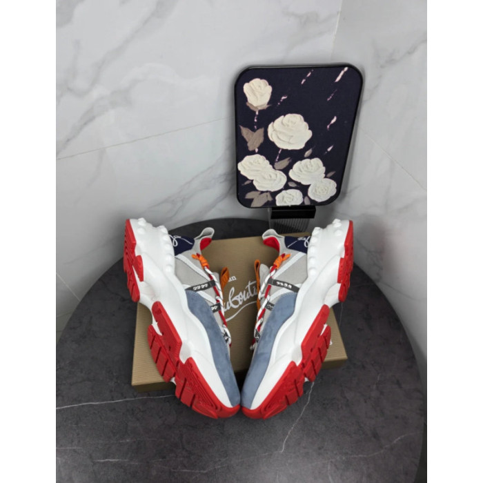 Christian Louboutin Multicolor Bubble‑Sole Chunky Lace‑Up Sneakers Red Lining