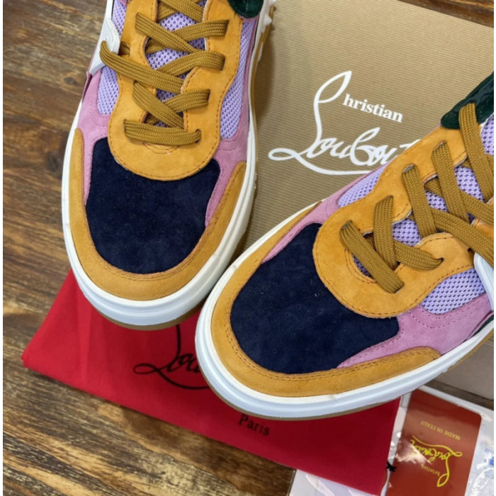 Christian Louboutin Retro Multi‑Tone Suede Mesh Spiked Chunky Low‑Top Sneakers