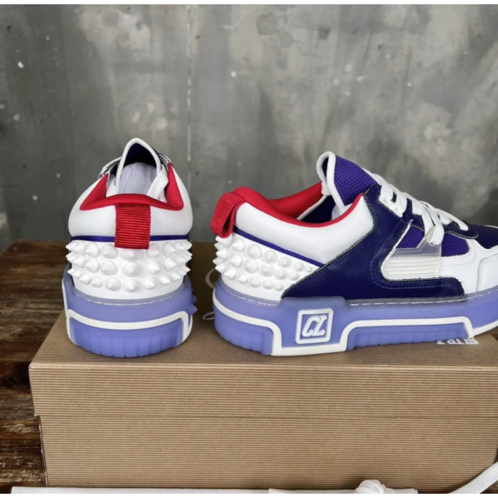 Christian Louboutin Purple White Mixed‑Media Spiked Low‑Top Sneakers