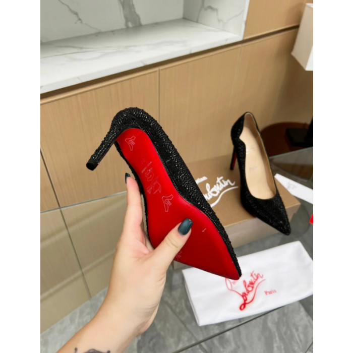 Christian Louboutin Black Crystal‑Encrusted Scalloped 100mm heel Pump
