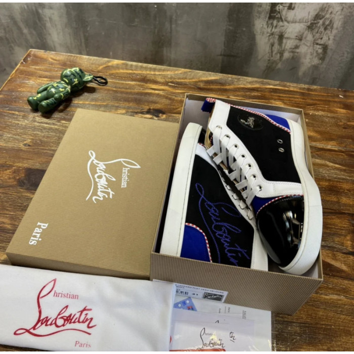 Christian Louboutin Color‑Block Patent Suede Canvas High‑Top Sneakers