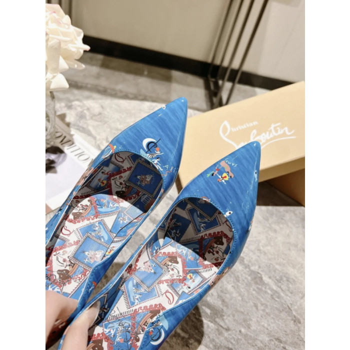Christian Louboutin Blue Cartoon Print Scalloped 100mm heel Pump