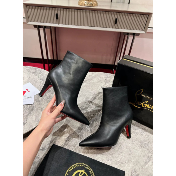 Christian Louboutin Black Leather 85mm Stiletto Heel Pointed Toe Ankle Boots