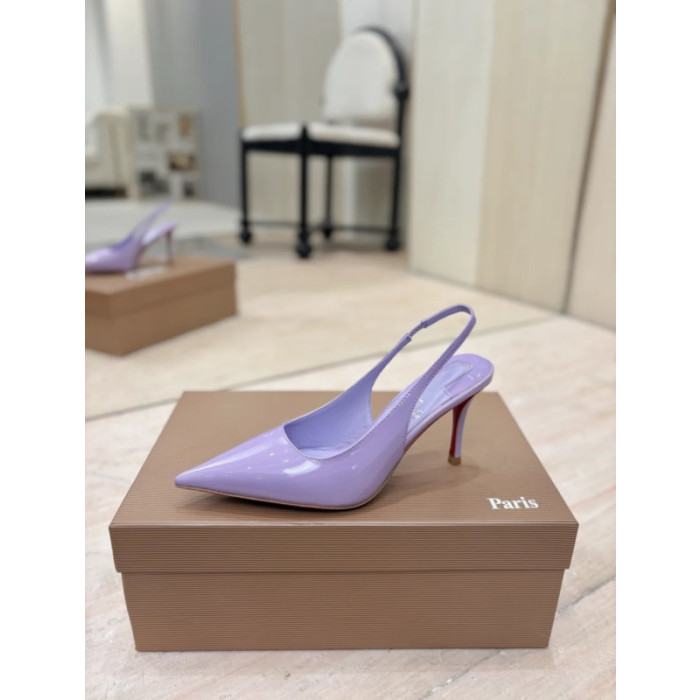 Christian Louboutin Lavender Patent Leather 85mm Pointed‑Toe Slingback Stiletto Heel Pumps