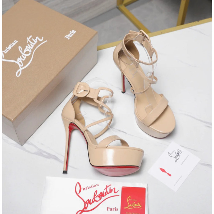 Christian Louboutin Nude Patent 150mm Ankle‑Strap Heel Platform Sandals