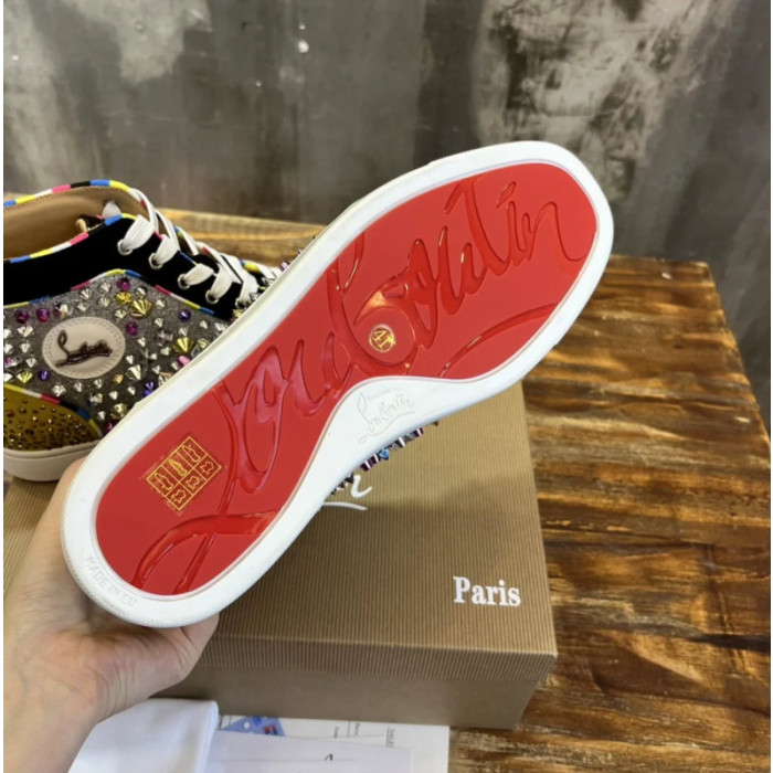 Christian Louboutin Multicolor Crystal Spike‑Decorated Glitter High‑Top Sneakers