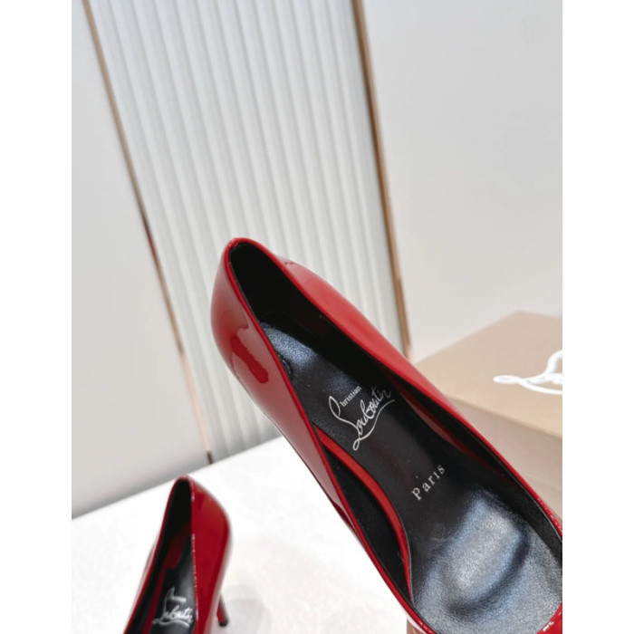 Christian Louboutin Red Patent Leather 100mm Stiletto Heel Pointed‑Toe Pumps