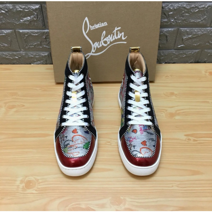 Christian Louboutin Graffiti Print 20mm High‑Top Men’s Sneakers