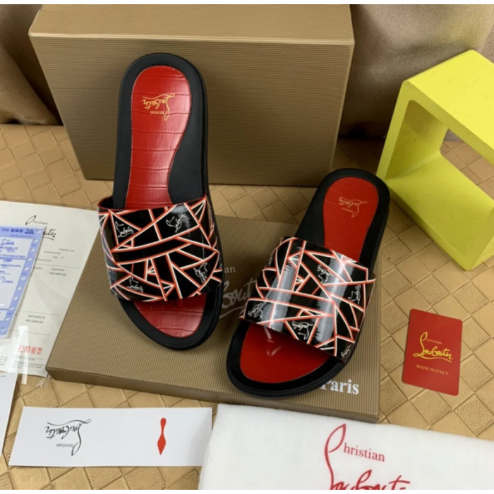 Christian Louboutin Geometric‑Print Logo Slide Sandals