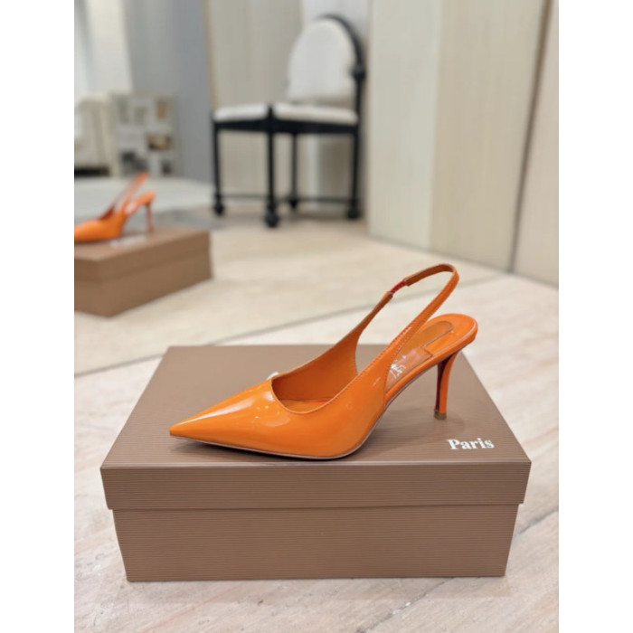 Christian Louboutin Orange Patent Leather 100mm Stiletto Heel Slingback Pumps