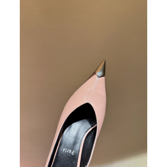 Christian Louboutin Pink Patent 55mm Metal‑Tip Pointed Toe Kitten Heel Pumps