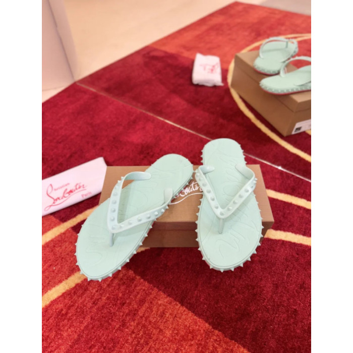 Christian Louboutin Mint Green Spiked Rubber Flip‑Flops