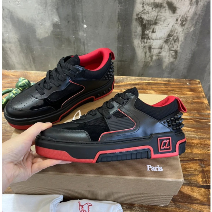 Christian Louboutin Black‑Red Spiked Platform Low‑Top Sneakers