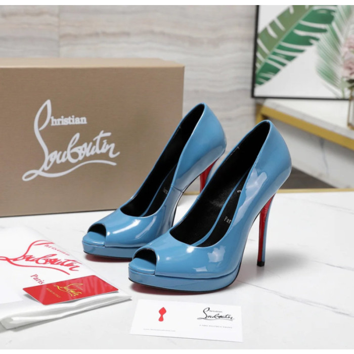 Christian Louboutin Lady Z 120 Blue Patent Peep‑Toe Platform Stiletto Heel Sandals
