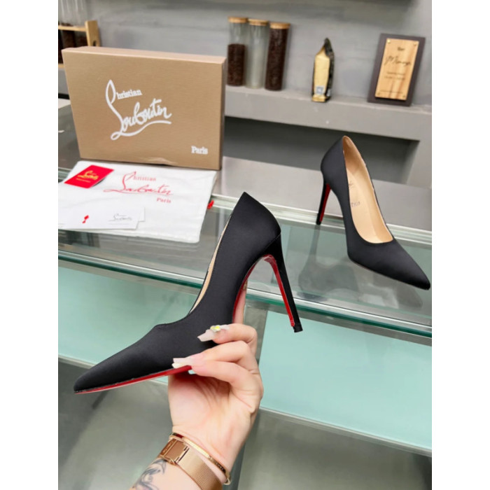 Christian Louboutin Black Satin Pointed‑Toe 120mm High Heel Pumps