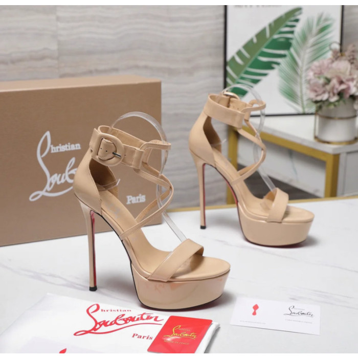Christian Louboutin Nude Patent 150mm Ankle‑Strap Heel Platform Sandals