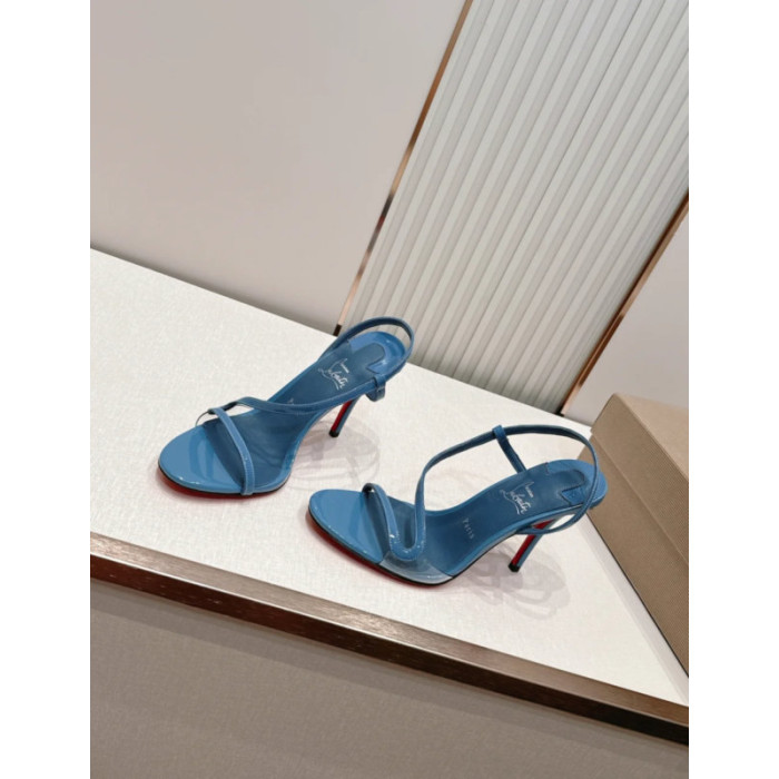 Christian Louboutin Blue Patent Leather 100mm Stiletto Heel Slingback Sandals