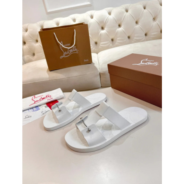 Christian Louboutin White Rubber Double‑Buckle Slide Sandals