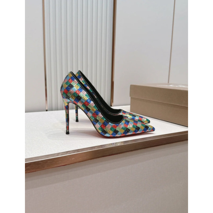 Christian Louboutin Multicolor Checkerboard Sequin 120mm Stiletto Heel So Kate Pumps