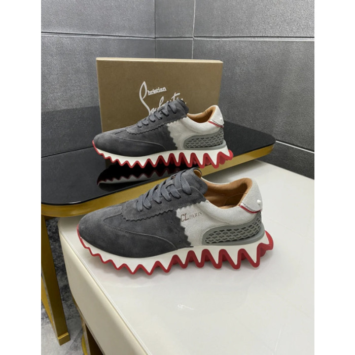 Christian Louboutin Grey Suede Red Zigzag Sole Low‑Top Sneakers