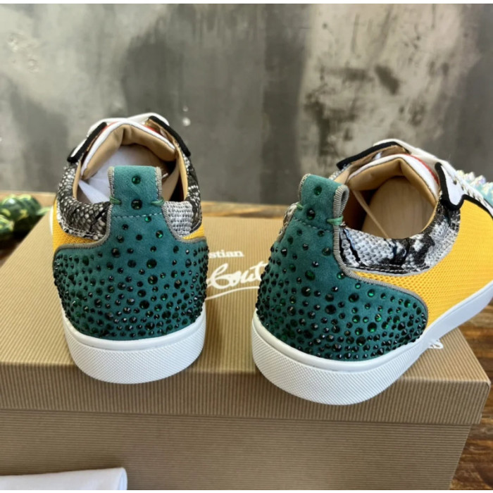 Christian Louboutin Color‑Block Spiked Rhinestone Low‑Top Sneakers