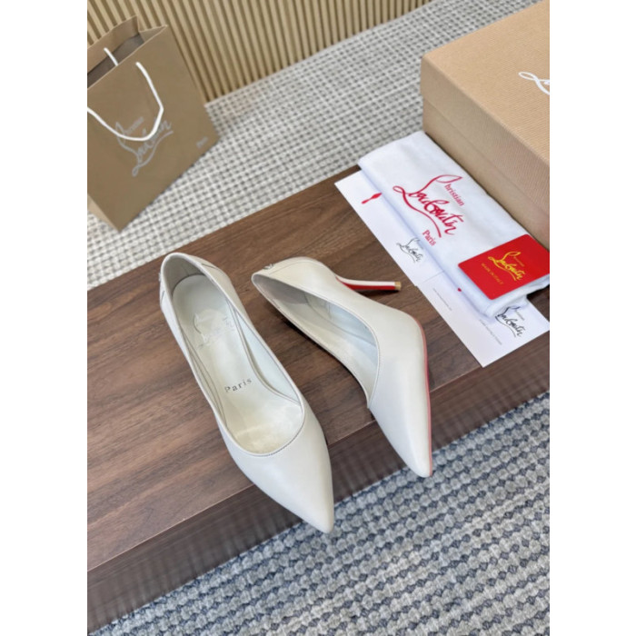 Christian Louboutin White Leather 85mm Sporty Kate Pointed Toe Stiletto Heel Pumps